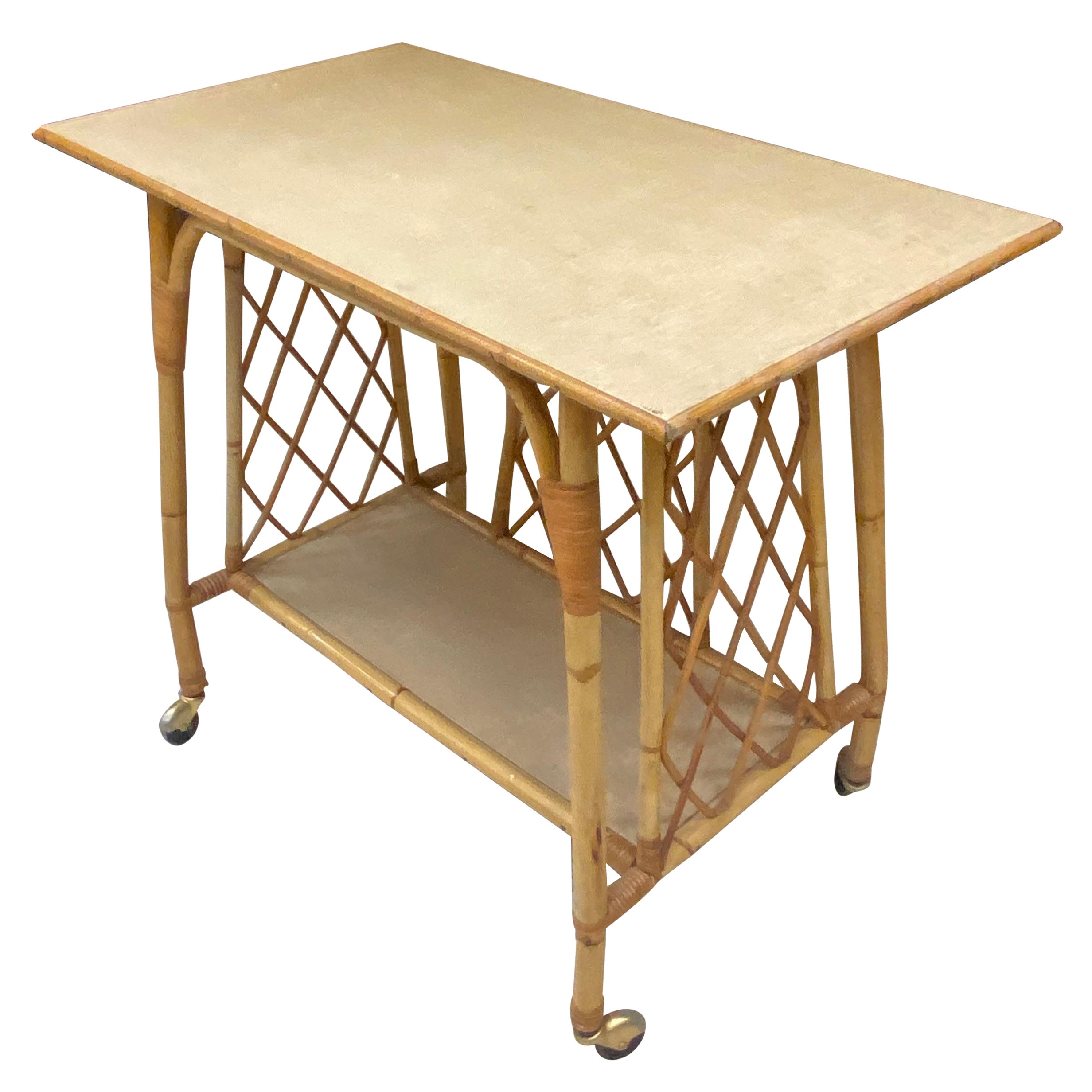 Serving Table That Can Serve as a Multimedia Table 'TV, Hi-Fi' in Bamboo, 1960 For Sale