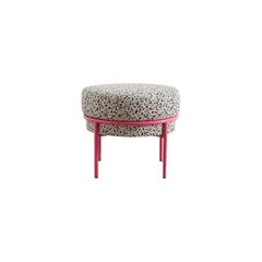 Contemporary Ink Blot Ottoman in Black and White Recycled Fabric with Pink Base