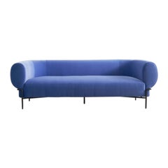 Contemporary Cornflower Blue Velvet Modern Sofa with Black Metal Base
