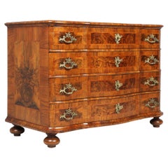 18th Century Commode, Walnut Veneered, Four Drawers, Germany, Baroque C. 1750