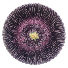 French Majolica Purple Daisy Plate Orchies, circa 1890