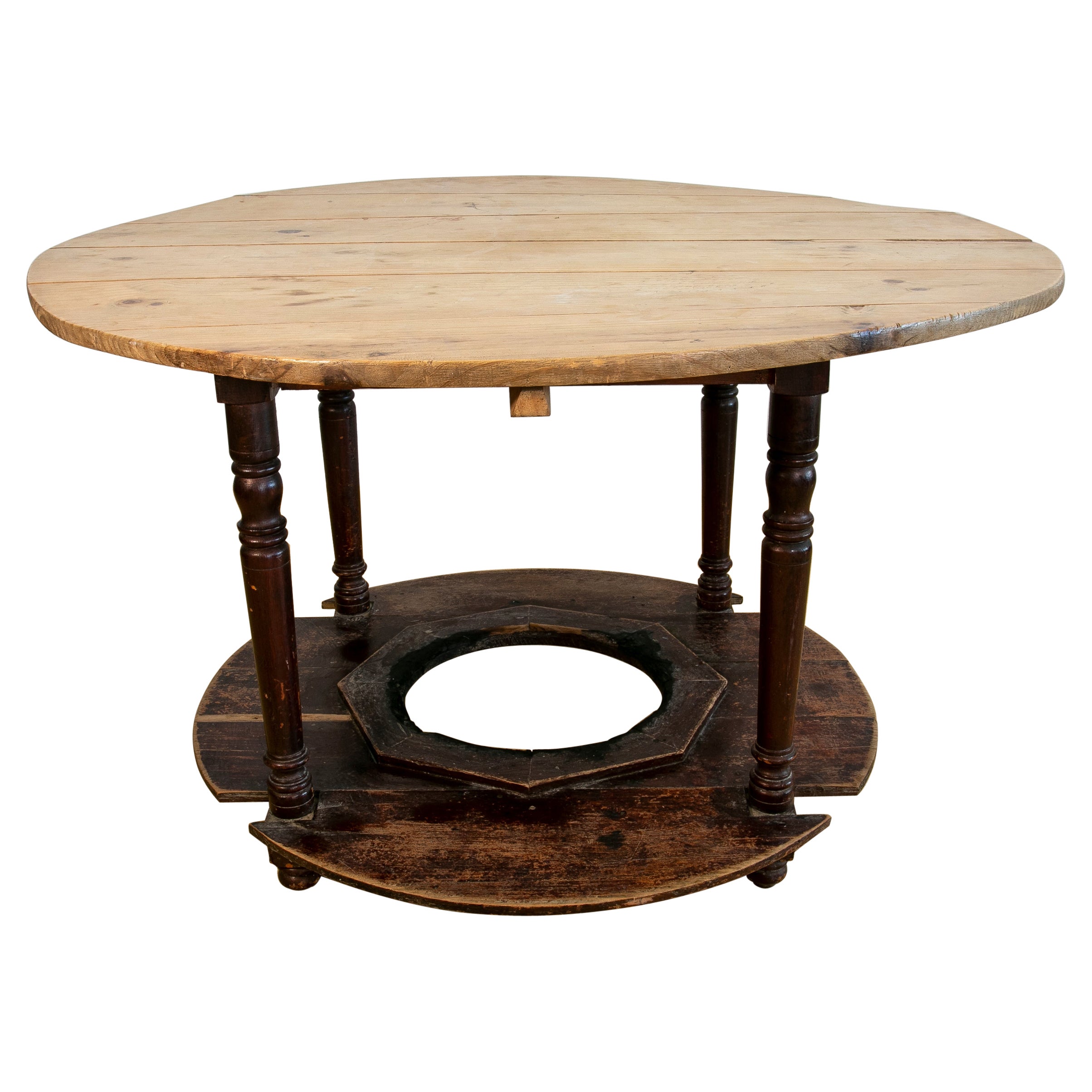 Spanish Typical Round Wooden Table to Place Brazier For Sale