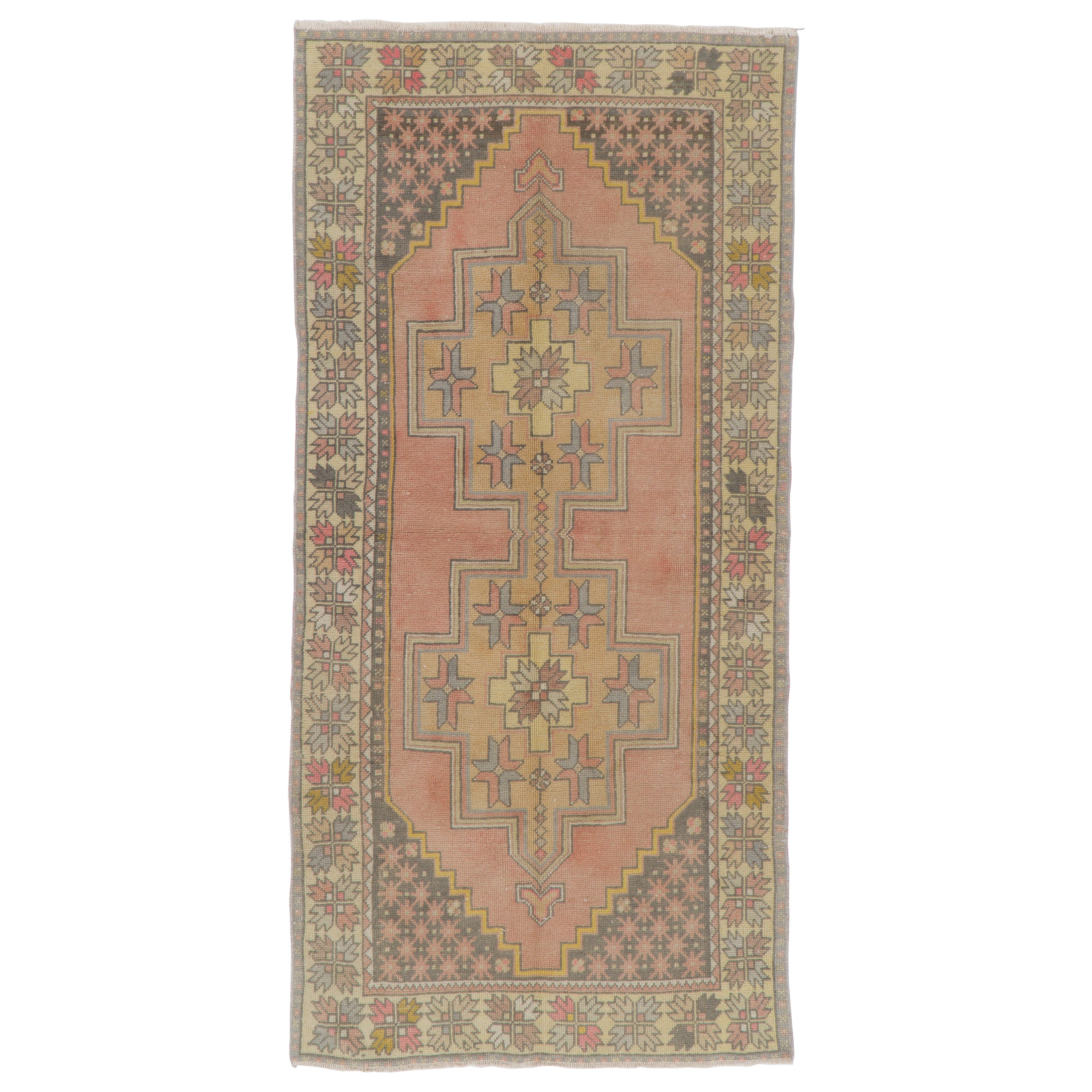 4x8.7 Ft Vintage Oriental Rug in Soft Colors, Traditional Handmade Wool Carpet