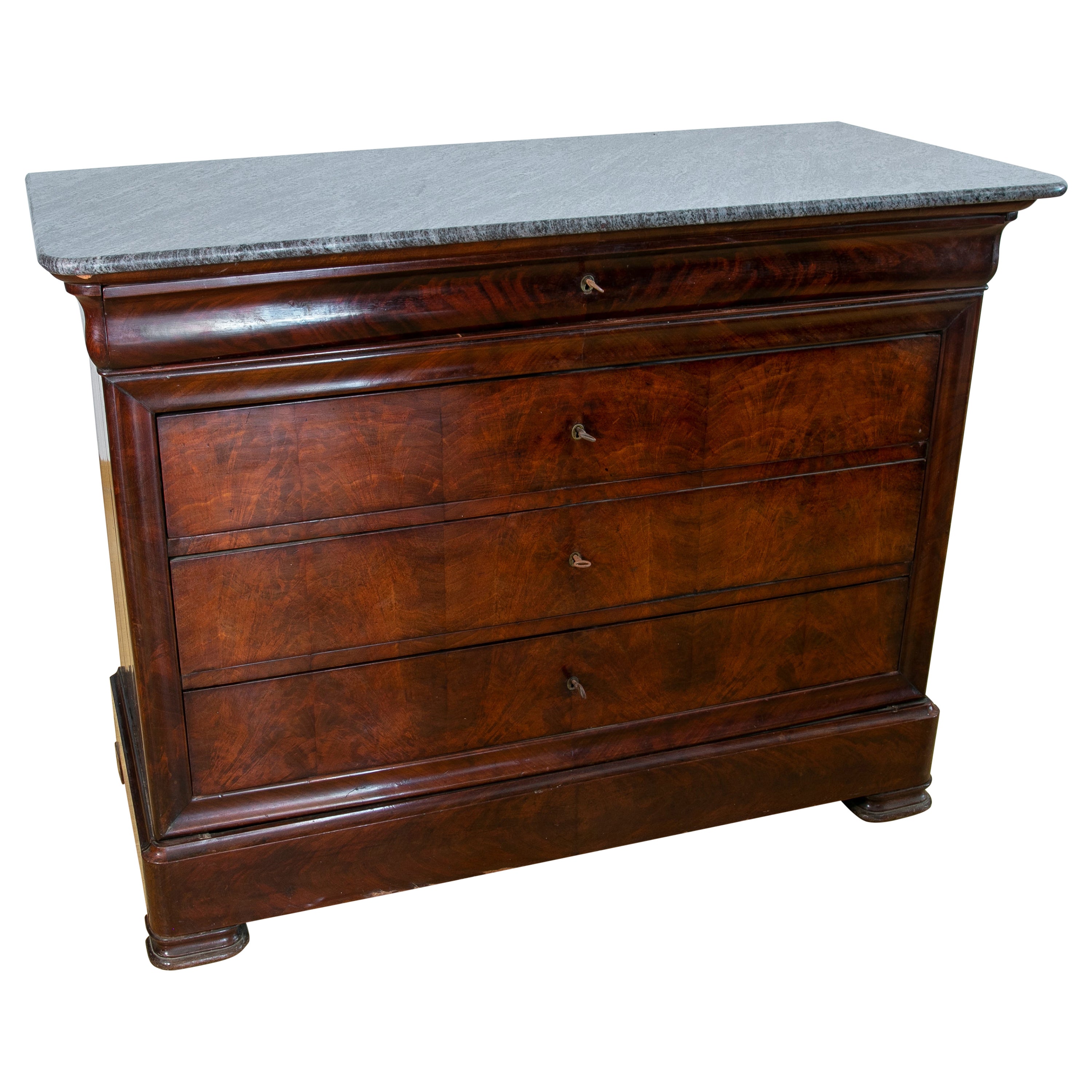 English Mahogany Chest of Drawers with Four Drawers and Marble Top For Sale
