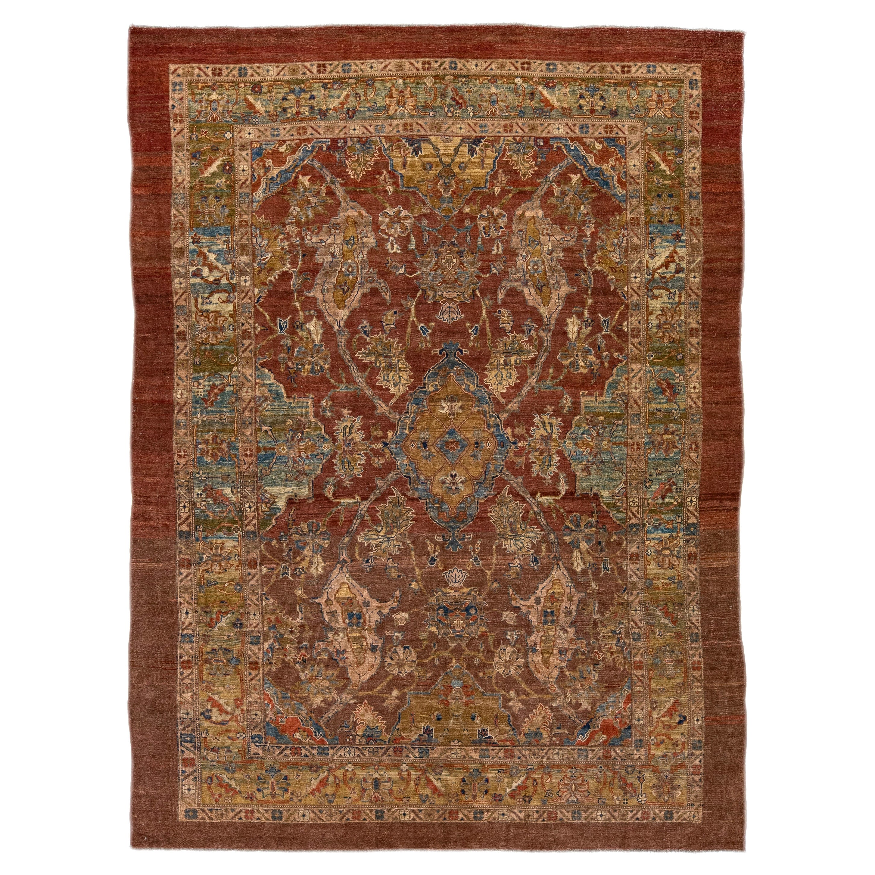 Tapis persan Bakshaish vintage en laine orange-ruste fait à la main avec motif tribal