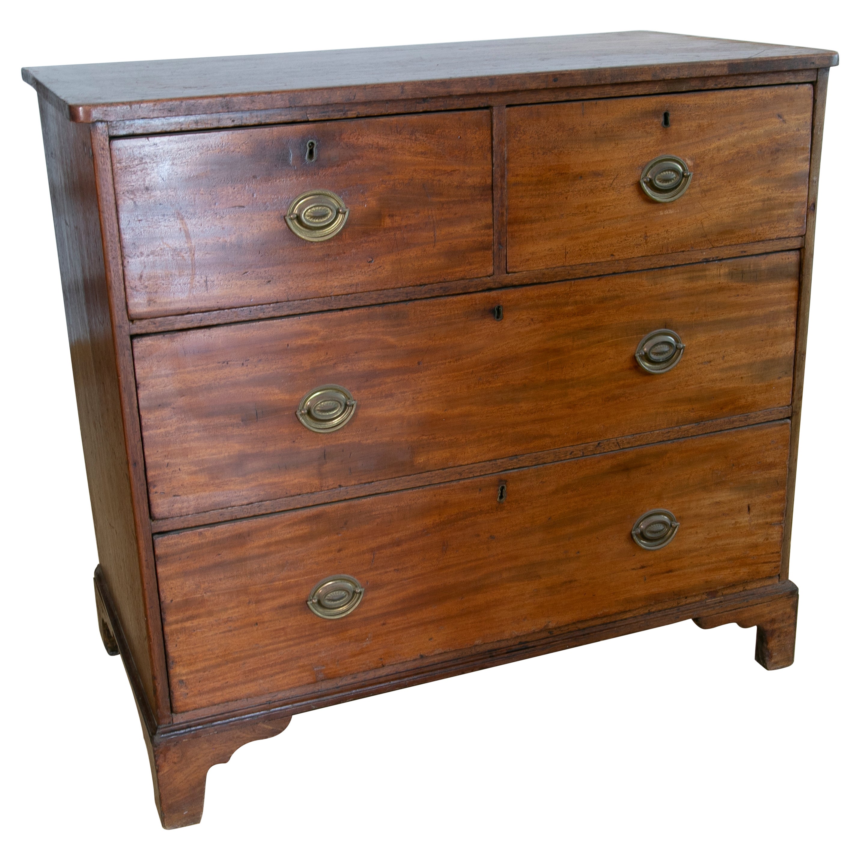 Spanish Wooden Chest of Drawers with Four Drawers and Gilded Metal Pulls