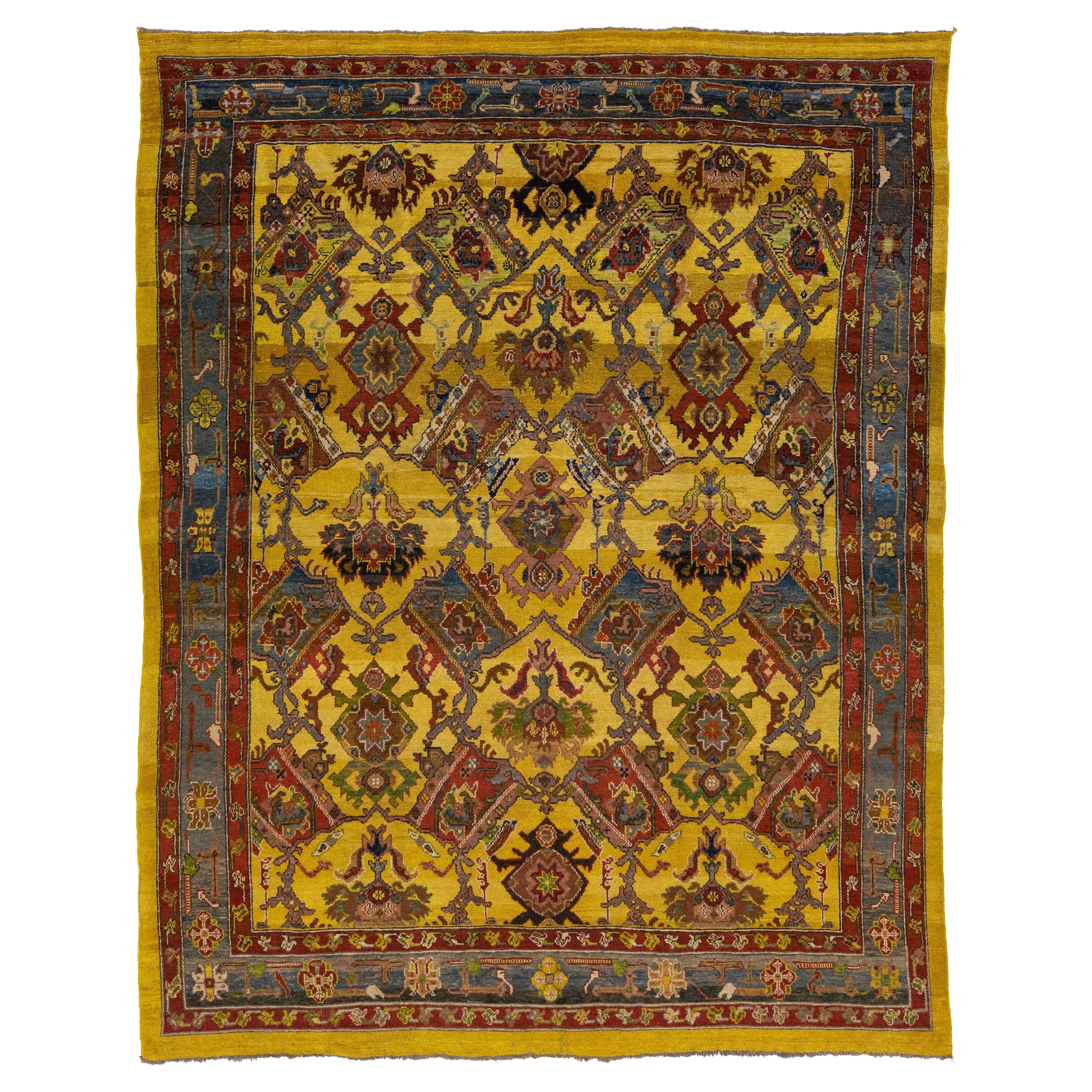 Vintage Persian Bakshaish Handmade Yellow Wool Rug with Tribal Pattern
