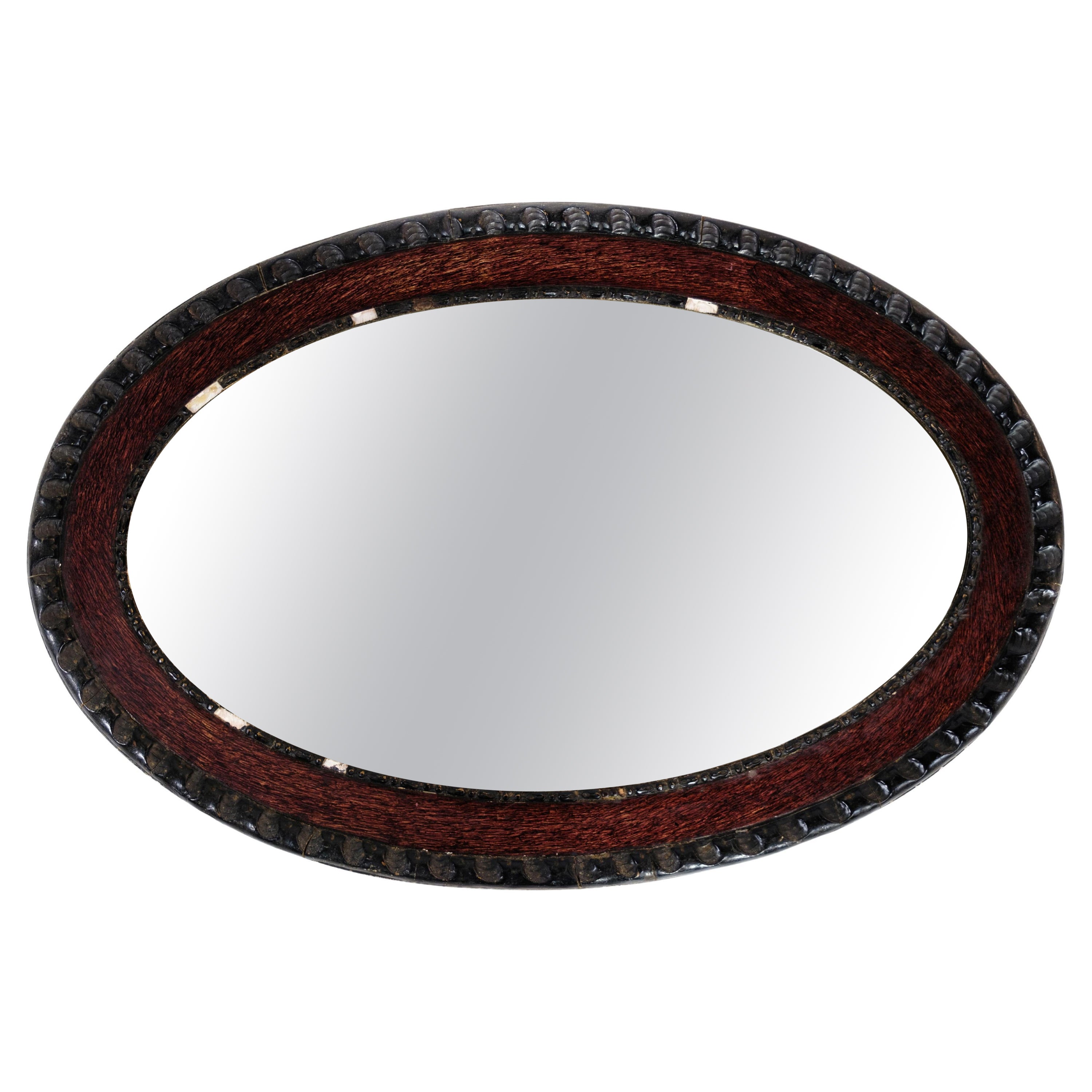Oval Mirror With A Dark Wood Frame From 1920s