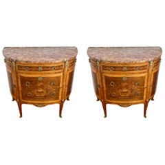 Antique Pair of Neoclassical Kingwood Demi-Lune Commodes