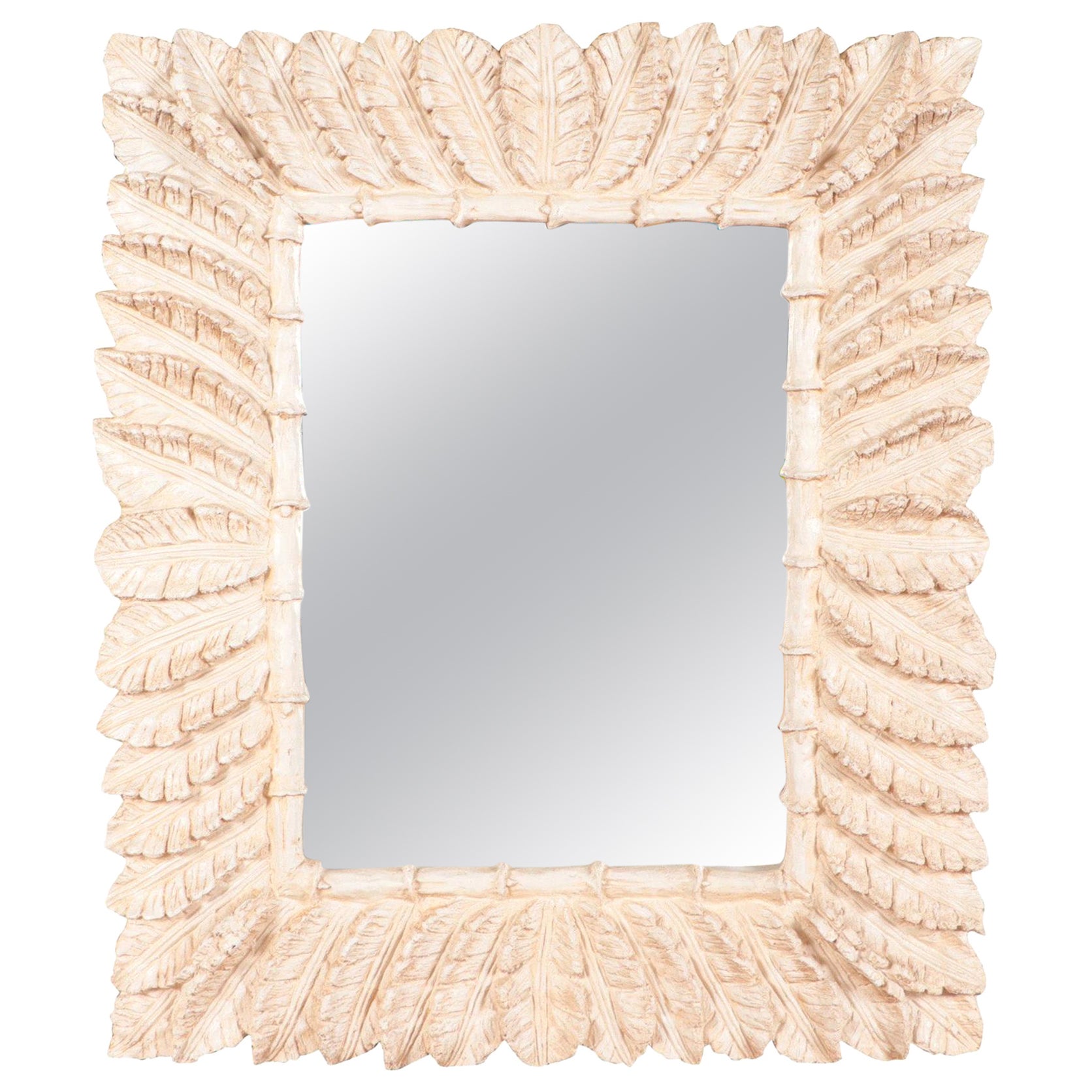 Vintage Tropical Palm Tree Leaves Faux Bamboo Wall Mirror, C 1980 For Sale