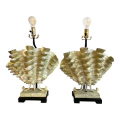 Large Scale Grotto Style Faux Seashell Sculptures Mounted as Table Lamps, Pair