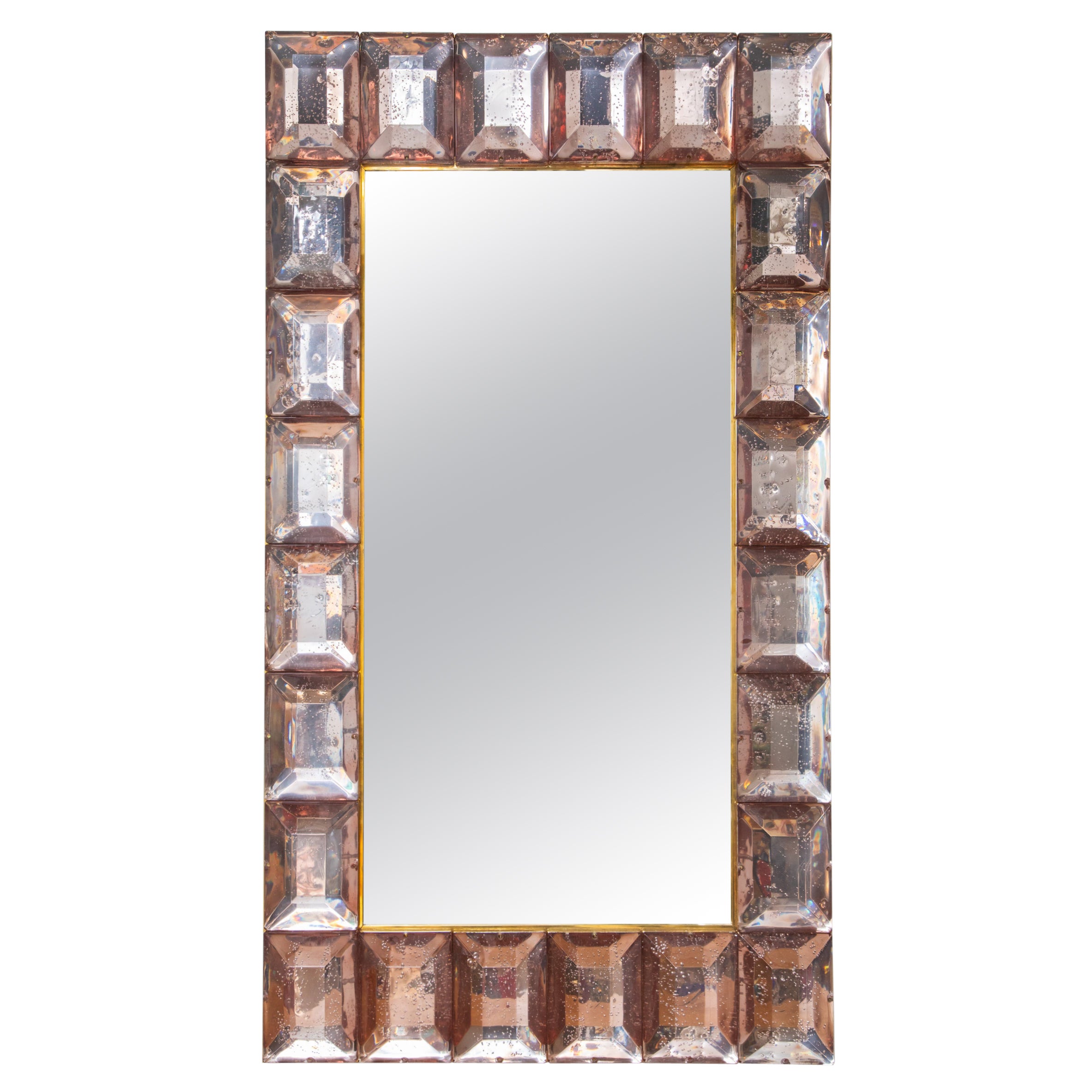 Large Pink Diamond Cut Murano Glass Mirrors, in Stock For Sale