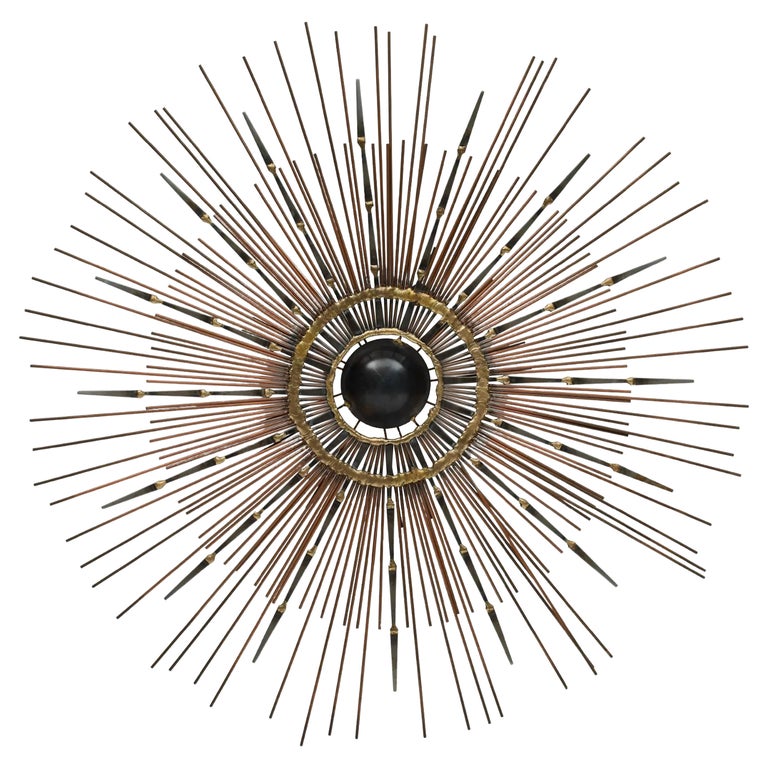 Steel and Brass Welded Sunburst Mirror For Sale at 1stDibs