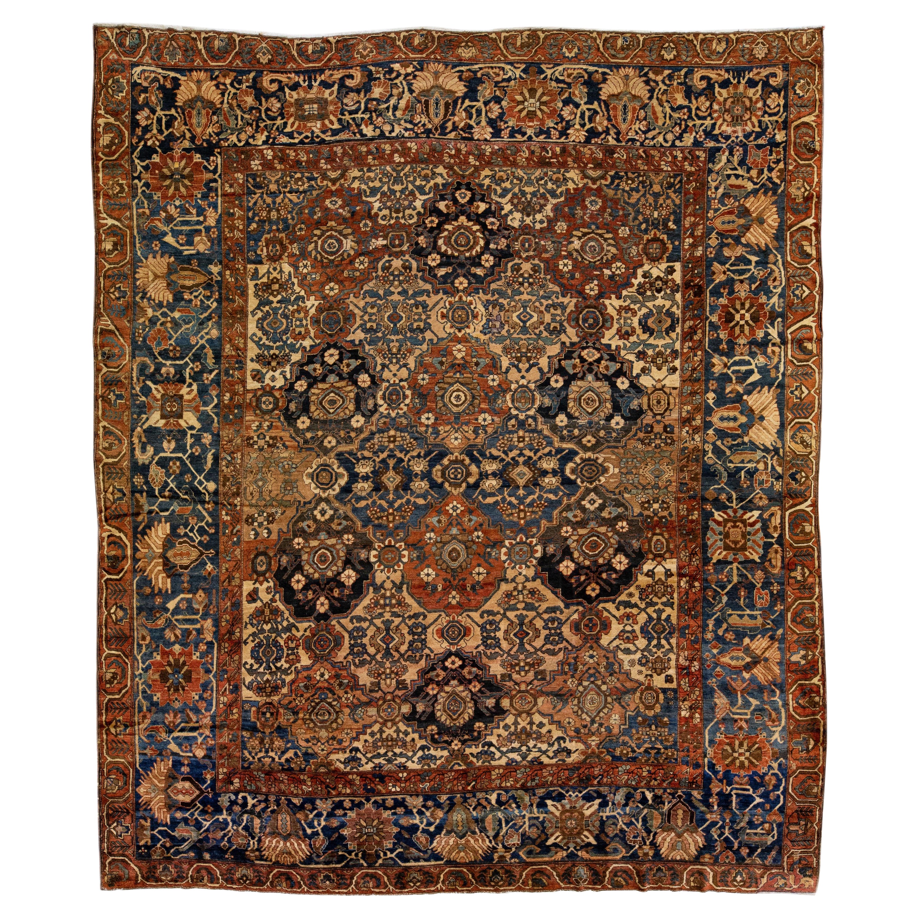 Antique Persian Bakhtiari Handmade Multicolor Wool Rug with Allover Motif For Sale