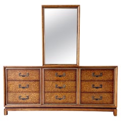 Mid-Century Chinoiserie Burl Wood Dresser with Mirror by Founders
