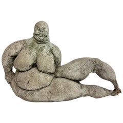 Vintage Contemporary Figurative Brutalist Abstract Sculpture in Concrete of a Nude Woman
