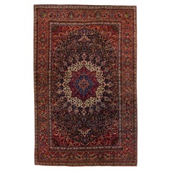 Tapis Bakhtiari persan ancien surdimensionné fait à la main, rouge avec motif de rosettes