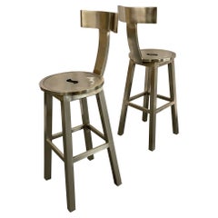 Vintage Pair of Modern Industrial Style Steel Bar / Counter Stools, Organic Form