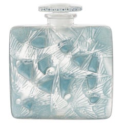 1920 René Lalique Hirondelles Perfume Bottle Blue Stained Glass Swallows