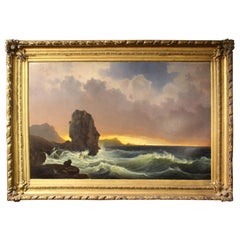 1873, Oil on Canvas "at Sundown towards Meeresbrandung" by Carl Baron Von Haffte
