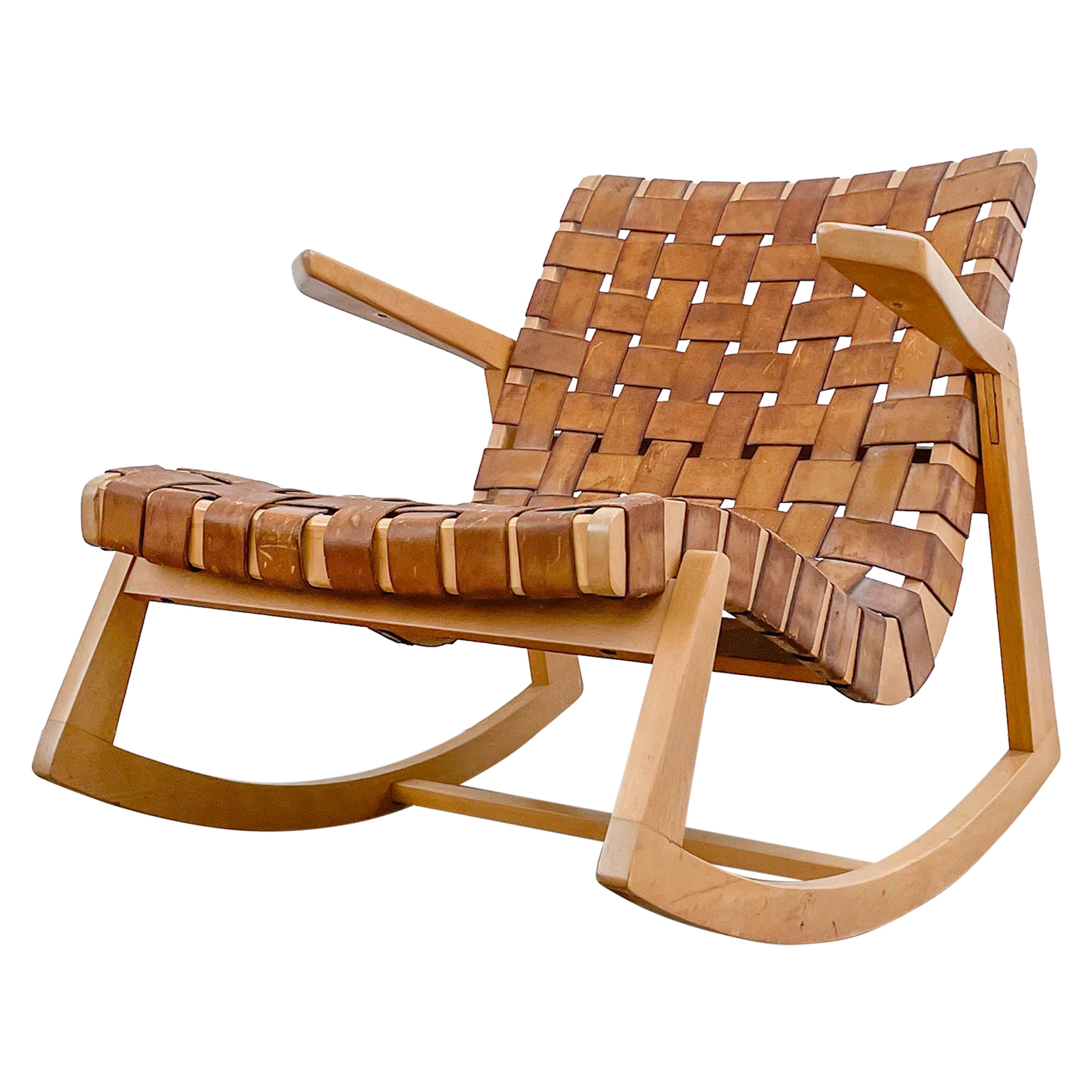 Early Ralph Rapson Rocker with Leather Webbing For Sale