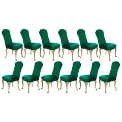 Set of 12 Dining Chairs Queen Anne Style, Emeral Green Velvet, USA