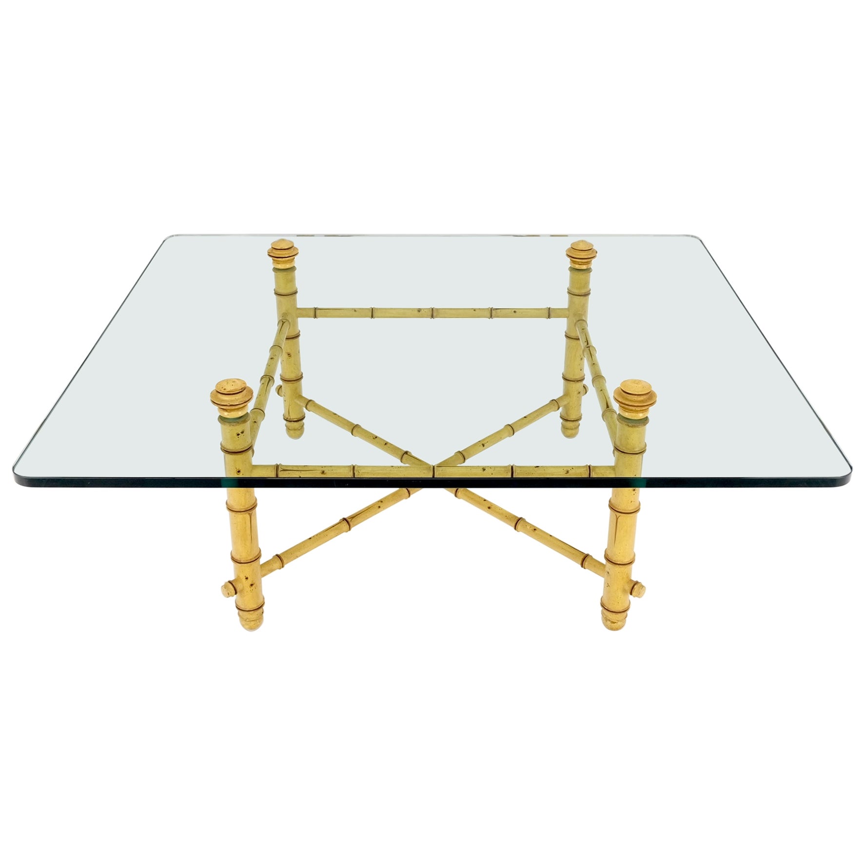 Table basse rectangulaire large en verre imitation bambou Hollywood Regency du milieu du siècle dernier