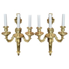 Pair Antique French Ormolu 3-Light Sconces, circa 1890's