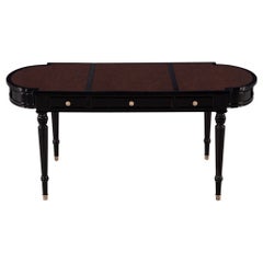 Traditional English Leather Top Black Lacquered Writing Desk