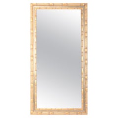 Vintage White and Gold Rectangular Faux Bamboo Framed Wall Mirror, C 1970