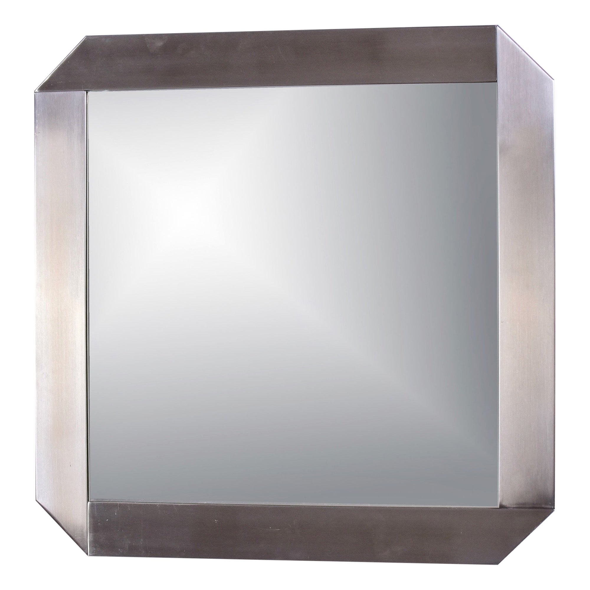 Miroir encadré en acier brossé moderne du milieu du siècle dernier en vente