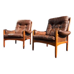 Pair of Vintage Danish Modern Leather Lounge Chairs by Göte Möbler Nässjö