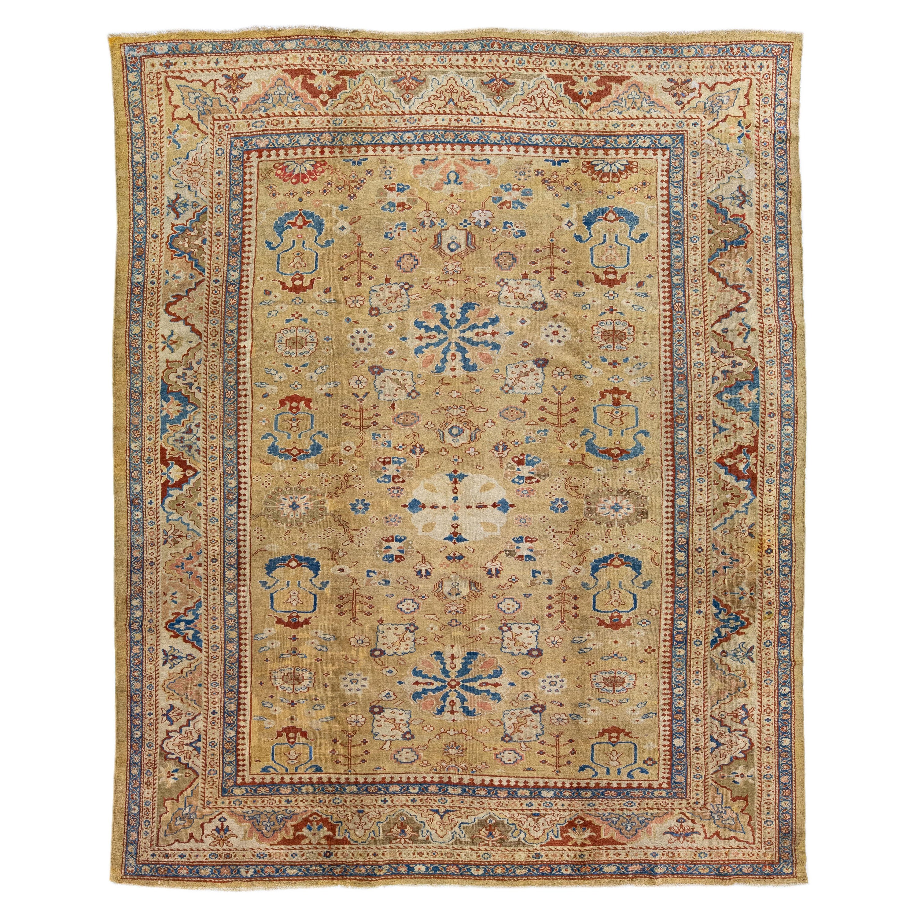Beige-brauner handgefertigter Wollteppich von Sultanabad aus dem 19. Jahrhundert im Angebot