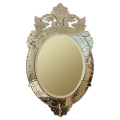 Oval Form Etched and Beveled Venetian Mirror