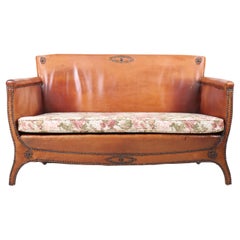 Sofa in Patinated Leather and Fabric, Designed by Otto Schulz