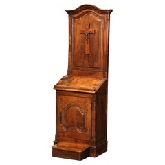 Used 18th Century French Carved Walnut Oratoire Prayer Kneeler Cabinet from Burgundy