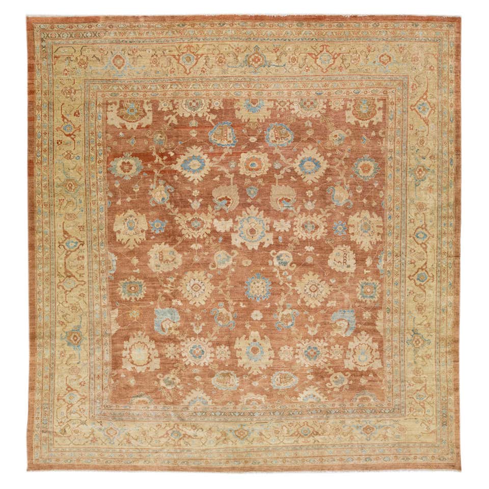 Modern Sultanabad Handmade Brown and Rust Wool Rug With Floral Motif ...