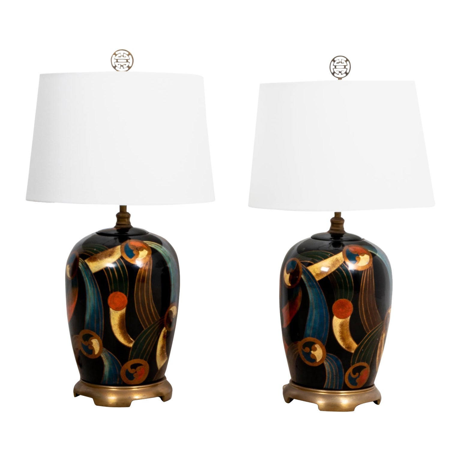 Pair of Unusual Glass Art Deco Style Table Lamps
