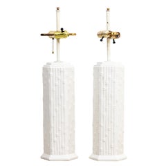 Pair of White Porcelain Faux Bamboo Table Lamps