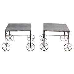 Pair of Industrial Style Metal Tables with Wheels