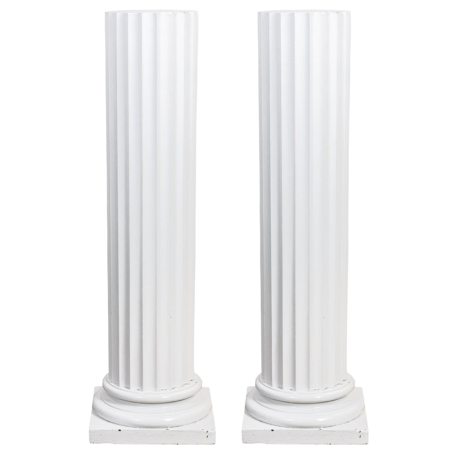 Pair of Painted White Columnar Wood Pedestals