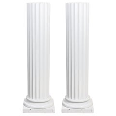 Pair of Painted White Columnar Wood Pedestals