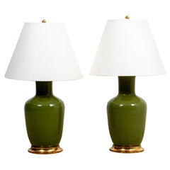 Pair of Christopher Spitzmiller Green Avocado Large Lamps