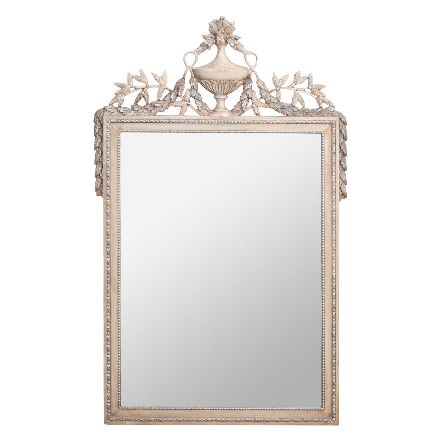 French Louis XVI Style Antique Cream Floral Mirror For Sale