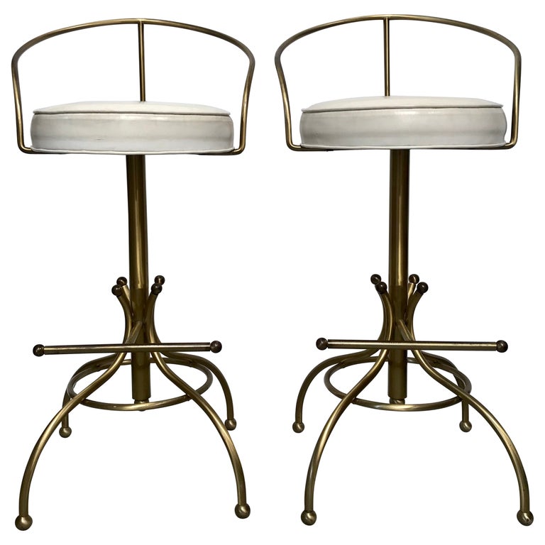 Charles Hollis Jones Brass Swivel Bar Stools at 1stDibs