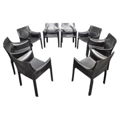 Mario Bellini 413 "CAB" Chairs for Cassina in Black Leather, Set of 8