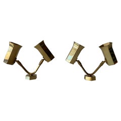 Beautiful Geometric Twin Shade Brass Pair of Sconces by Schröder, 1960s, Germany