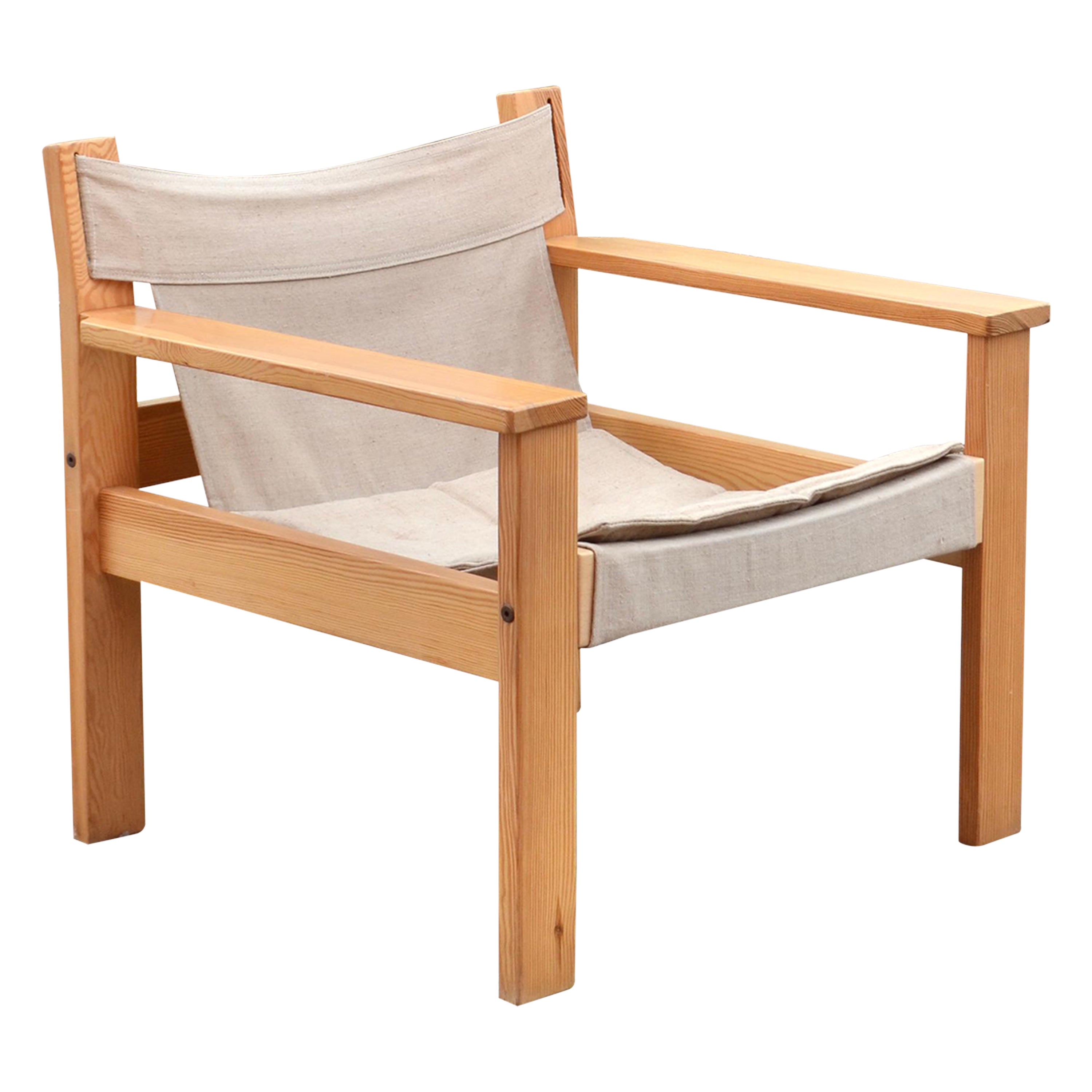 Erik Worts Model Form Canvas Safari Spanish Pine Lounge Chair 1977 VINTAGE IKEA For Sale
