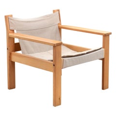 Erik Worts Model Form Canvas Safari Spanish Pine Lounge Chair 1977 VINTAGE IKEA