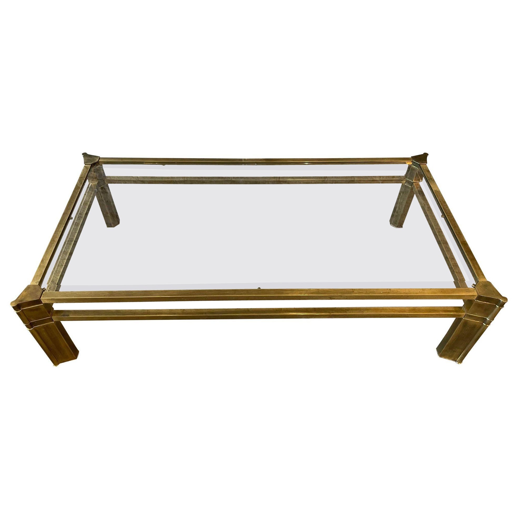 MidCentury Modern Large Rectangle Brass and Glass Coffee Table Mastercraft at 1stDibs